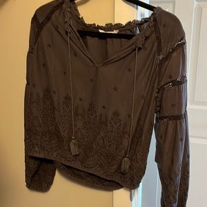 Black embroidered Lucky Brand, long sleeve blouse
